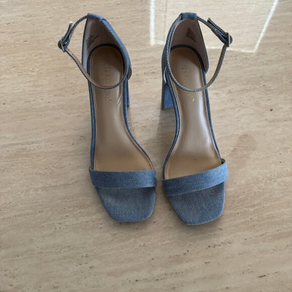 Denim Block Heel Ankle Strap Coastal Cowgirl Boho Heels US Womens Size 8 EU 38.5 - Picture 9 of 9